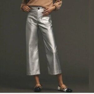 Maeve by Anthropologie Silver Colette Wide Leg Pants Womens Size 28P